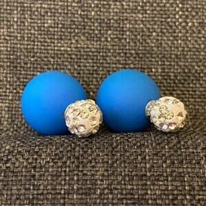 Double Sided Earrings Blue and Crystal Peek-a-boo